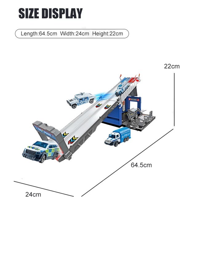 Die-Cast Vehicles, Storage & Ejection Competitive Track Parking Lot, Race Car Track Toy Truck Set with Foldable Race Tracks, Transport Car Carrier for Toddlers, Cars Toy Set Container Truck with 4 Alloy Cars, Vehicles Toy Set for 3+ Kids Boys & Girls  - Image 2