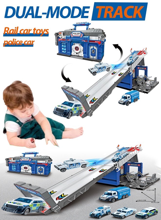 Die-Cast Vehicles, Storage & Ejection Competitive Track Parking Lot, Race Car Track Toy Truck Set with Foldable Race Tracks, Transport Car Carrier for Toddlers, Cars Toy Set Container Truck with 4 Alloy Cars, Vehicles Toy Set for 3+ Kids Boys & Girls  - Image 1