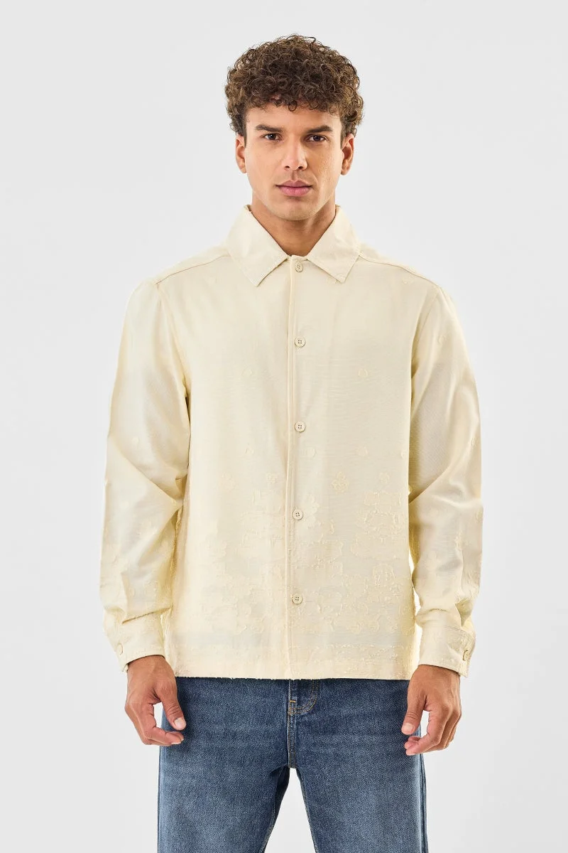 سنيتش Cream Floral Long Sleeve Regular Fit Overshirt