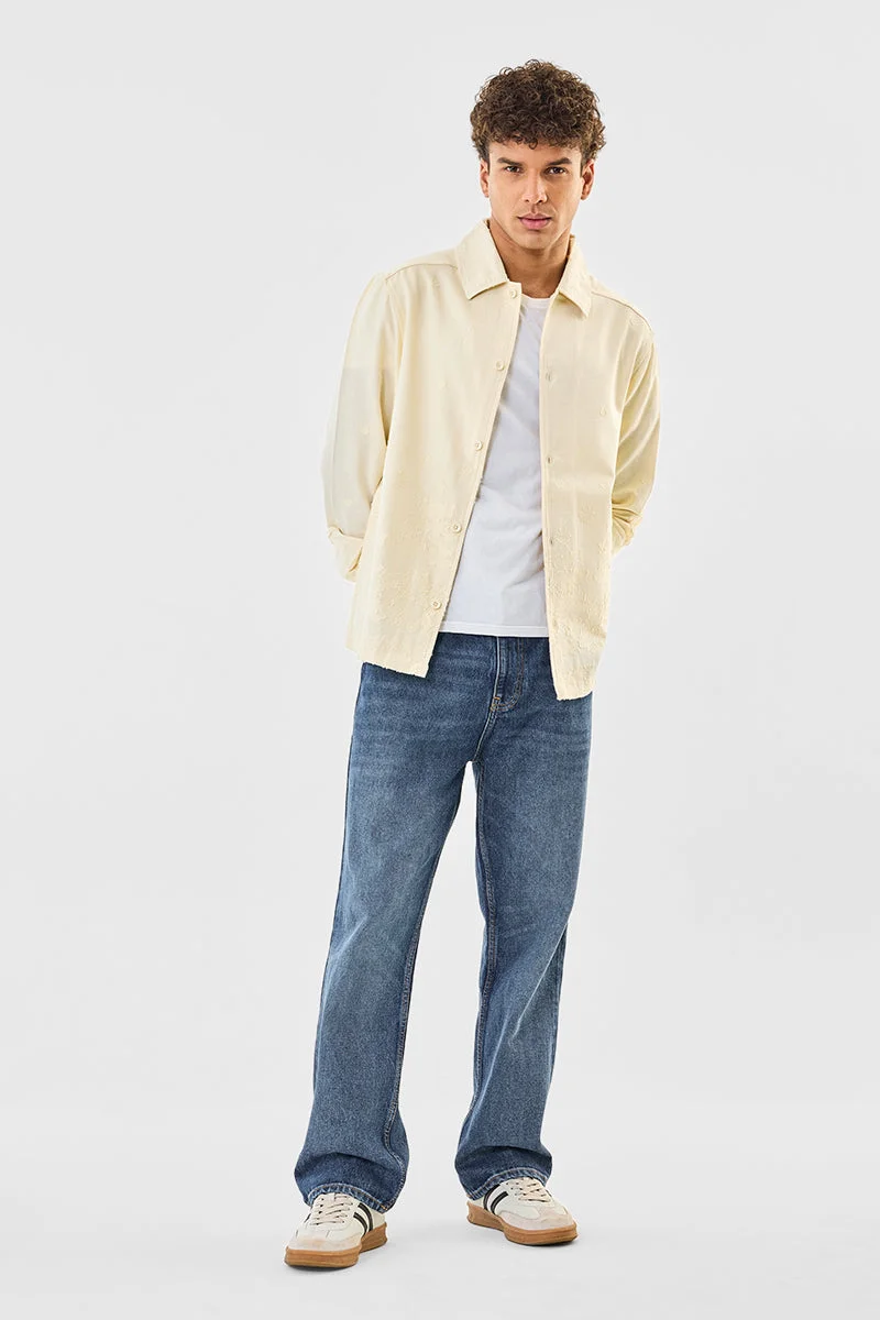 SNITCH Cream Floral Long Sleeve Regular Fit Overshirt