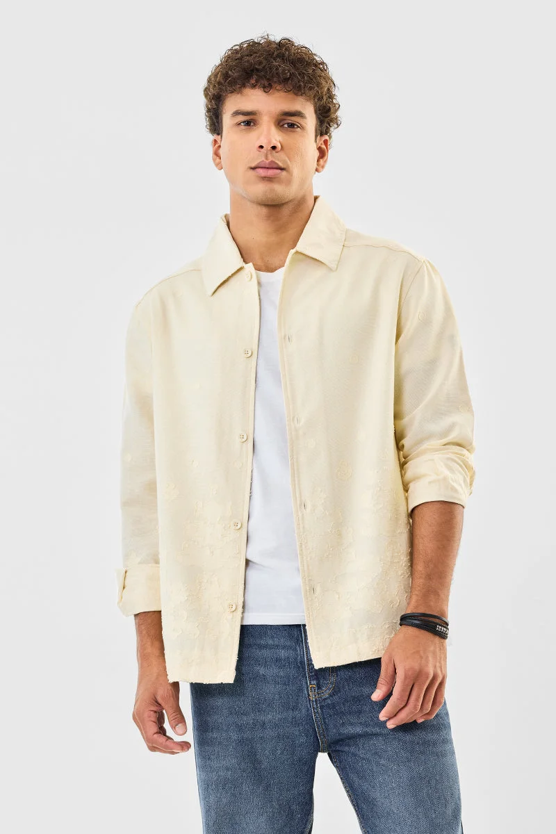 SNITCH Cream Floral Long Sleeve Regular Fit Overshirt