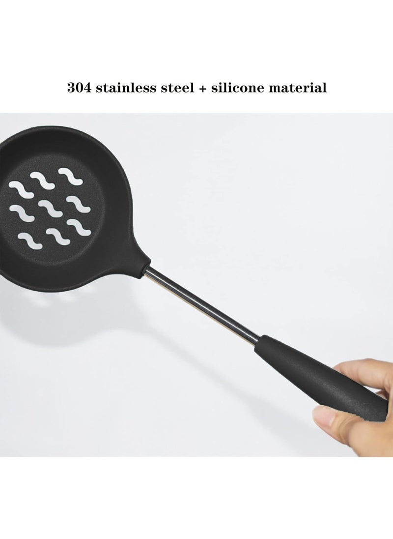 P-Plus International - PPlus International Karandi Set Ladles for Cooking Noodle Spoon Server Silicone Pasta Fork Rice Spatula Rice Serving Spoons Cooking Skimmer Cooking Spoon Set for Kitchen Set of 5 Black - Image 1
