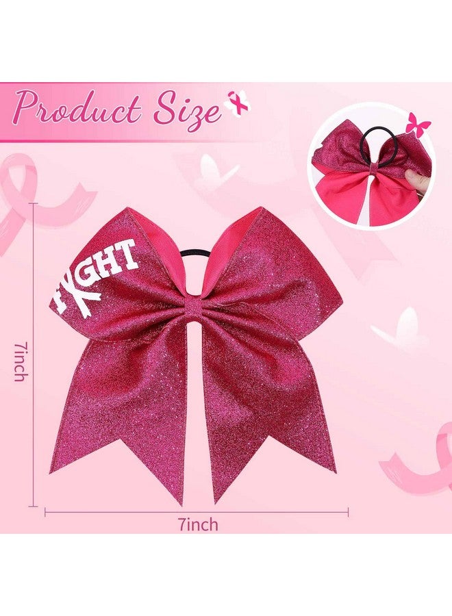 NCMAMA 7" Breast Cancer Awareness Large Bow Pink Glitter Hair Bow With Ponytail Holder For Women Girls Breast Cancer Month - Image 2