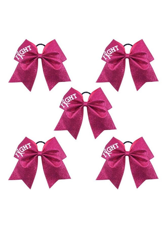 NCMAMA 7" Breast Cancer Awareness Large Bow Pink Glitter Hair Bow With Ponytail Holder For Women Girls Breast Cancer Month - Image 1