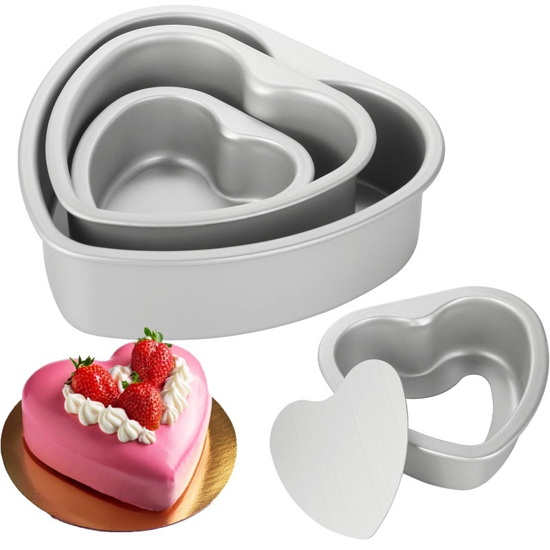 Youeon 3 Pack 4/6/8 Inch Heart Shaped Cake Pans with Removable Bottom, Nonstick Aluminum Cheesecake Baking Molds for Valentine's Day, Birthday, Wedding & Holiday Baking - Image 1