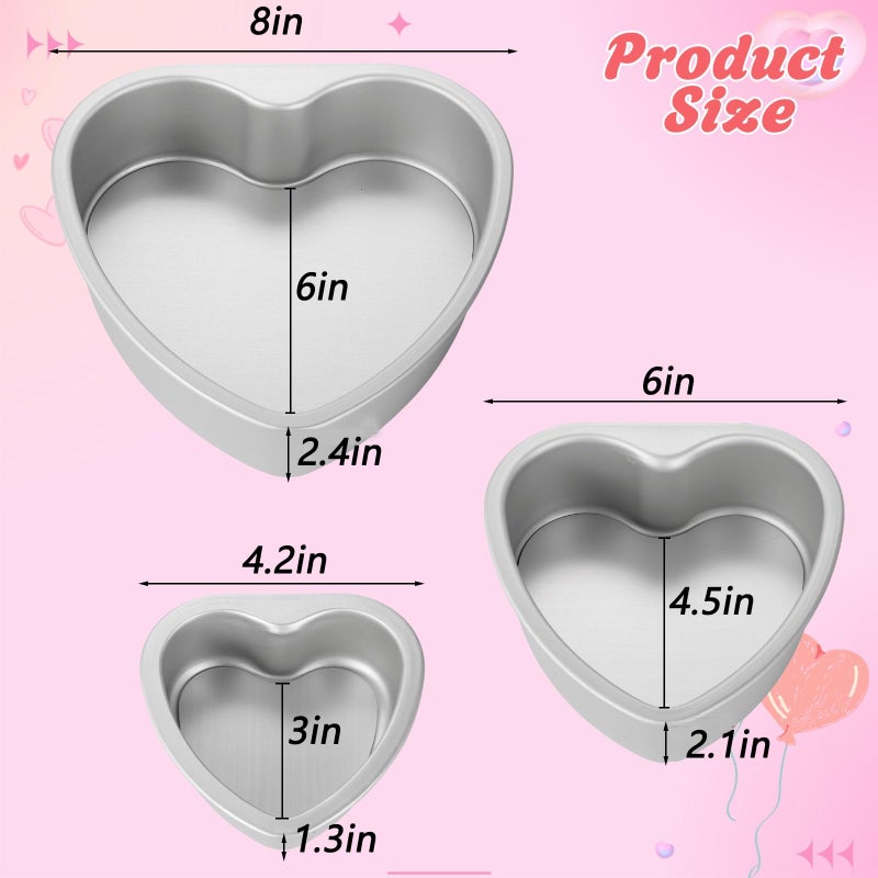 Youeon 3 Pack 4/6/8 Inch Heart Shaped Cake Pans with Removable Bottom, Nonstick Aluminum Cheesecake Baking Molds for Valentine's Day, Birthday, Wedding & Holiday Baking - Image 2