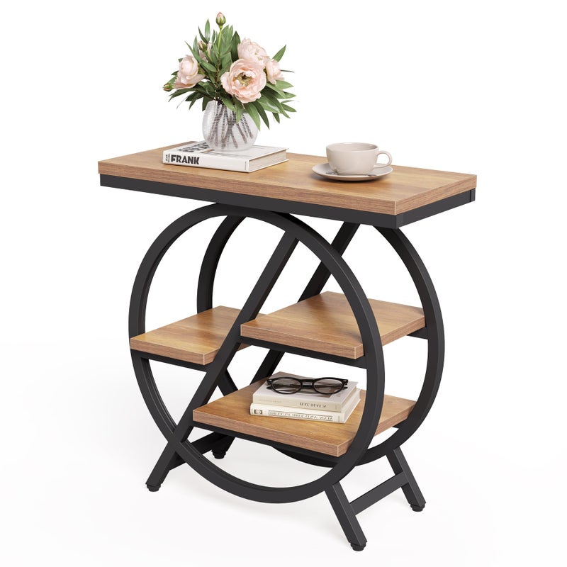 LITTLE TREE End Table, Narrow Side Table with 4-Tier Large Storage Space, Modern Bedside Table for Living Room, Home Office, Bedroom, Natural - Image 1