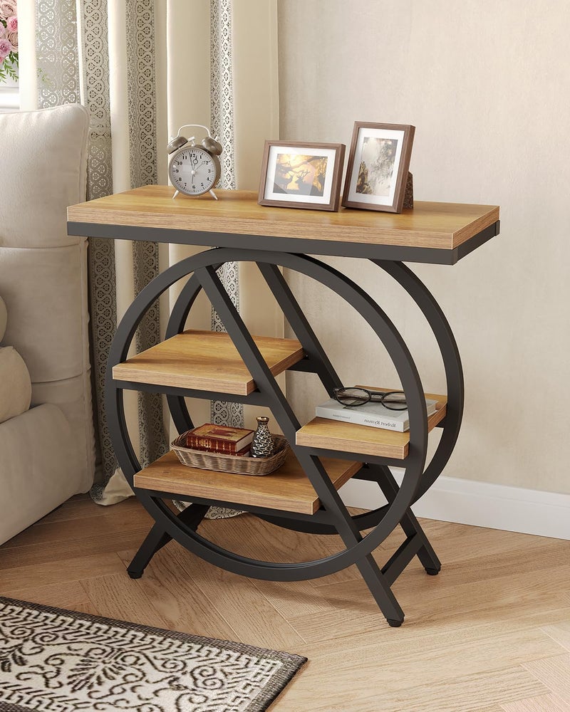 LITTLE TREE End Table, Narrow Side Table with 4-Tier Large Storage Space, Modern Bedside Table for Living Room, Home Office, Bedroom, Natural - Image 5