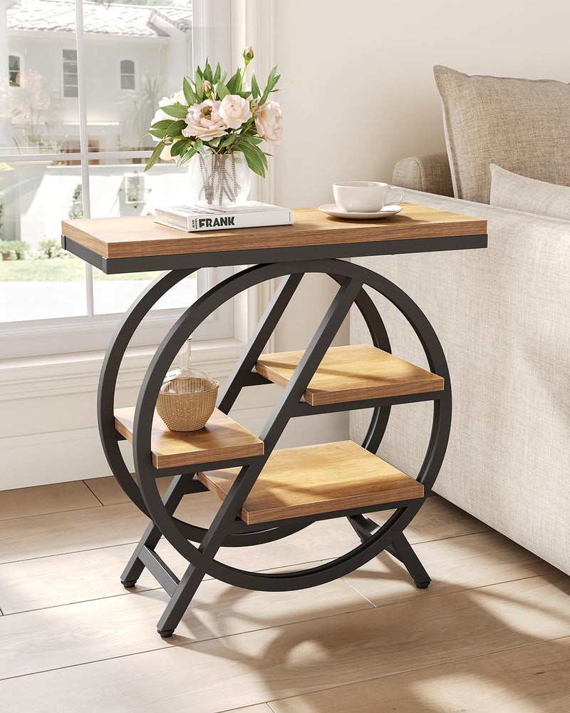 LITTLE TREE End Table, Narrow Side Table with 4-Tier Large Storage Space, Modern Bedside Table for Living Room, Home Office, Bedroom, Natural - Image 3