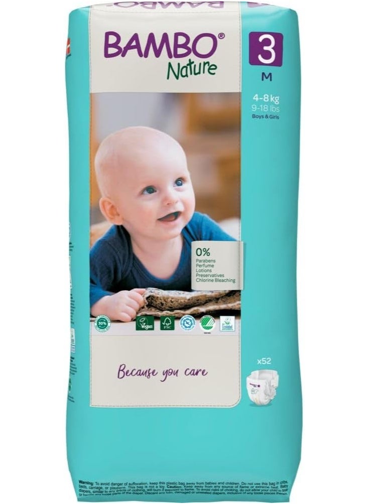 BAMBO NATURE Bambo Nature Eco-Friendly Diapers, Size 3, 4-8Kg, Tall Pack Of 52 Nappies 
