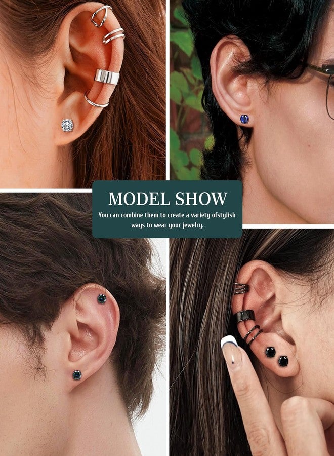 SIISPRI 4 Pairs Stainless Steel Magnetic Stud Earrings for Men Women Hypoallergenic Inlaid Cubic Zirconia Unisex Non-Piercing Clip On Stud Diamond Earrings Set - Image 3