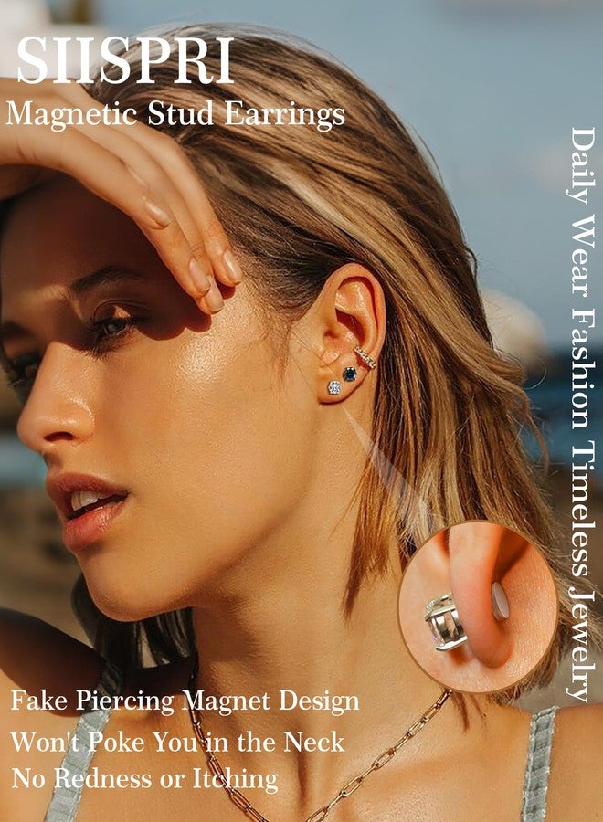 SIISPRI 4 Pairs Stainless Steel Magnetic Stud Earrings for Men Women Hypoallergenic Inlaid Cubic Zirconia Unisex Non-Piercing Clip On Stud Diamond Earrings Set - Image 2