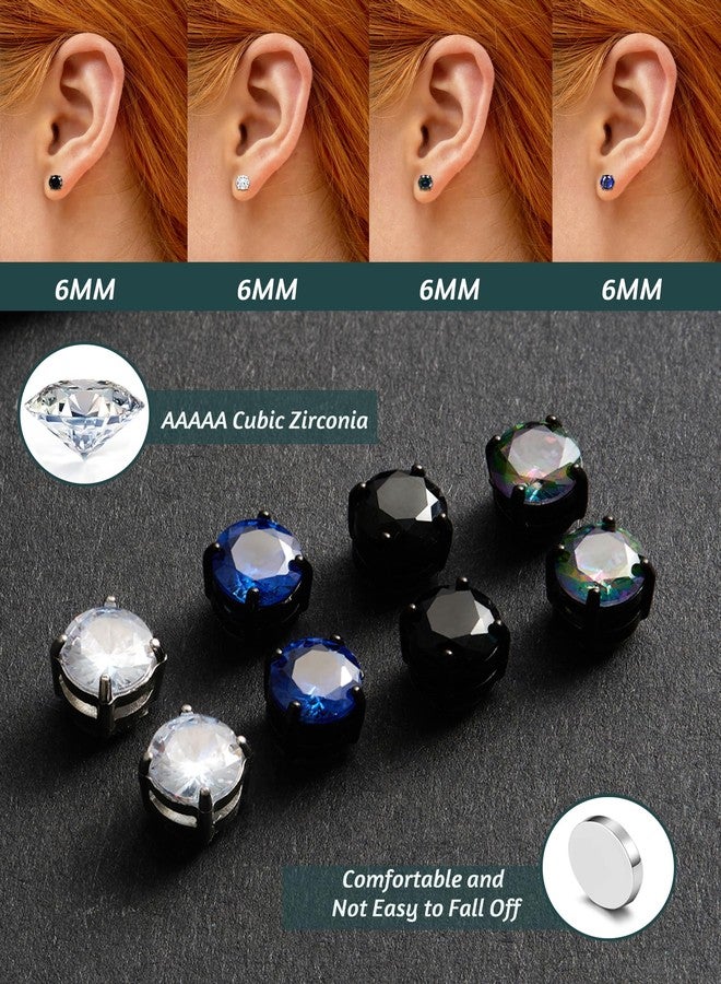 SIISPRI 4 Pairs Stainless Steel Magnetic Stud Earrings for Men Women Hypoallergenic Inlaid Cubic Zirconia Unisex Non-Piercing Clip On Stud Diamond Earrings Set - Image 5