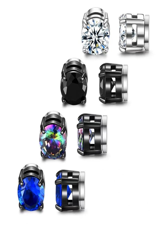 SIISPRI 4 Pairs Stainless Steel Magnetic Stud Earrings for Men Women Hypoallergenic Inlaid Cubic Zirconia Unisex Non-Piercing Clip On Stud Diamond Earrings Set - Image 1