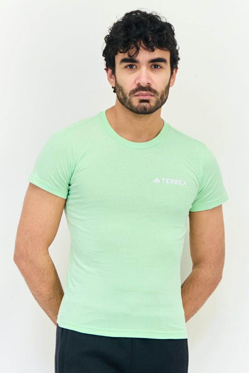 Adidas Men Sportswear Fit Short Sleeve Outdoor T-Shirt, Lime Green - Image 1