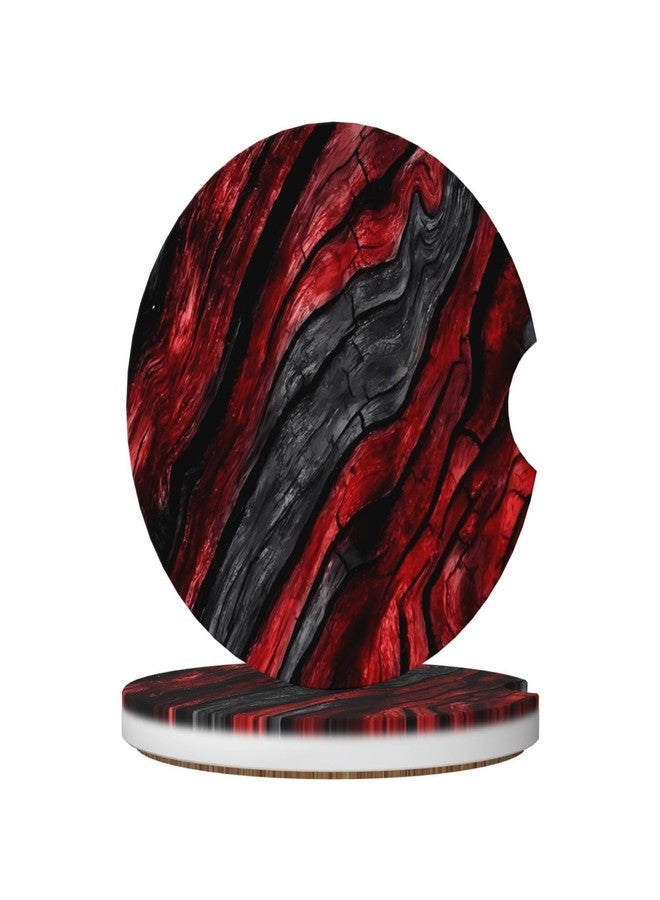 Sozzjile Black Red Wood Grain Absorbent Car Coasters for Cup Holders, 2 Pack Ceramic Car Cup Holder Coaster with Cork Back and Finger Slot Cute Auto Accessories for Women & Men - Image 1
