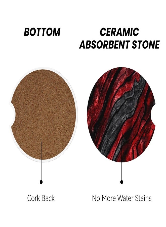 Sozzjile Black Red Wood Grain Absorbent Car Coasters for Cup Holders, 2 Pack Ceramic Car Cup Holder Coaster with Cork Back and Finger Slot Cute Auto Accessories for Women & Men - Image 2
