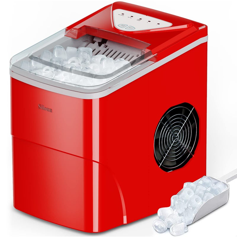 Silonn Silonn Ice Makers Countertop, 9 Cubes Ready in 6 Mins, 26lbs in 24Hrs, Self-Cleaning Ice Machine with Ice Scoop and Basket, 2 Sizes of Bullet Ice for Home Kitchen Office Bar Party, Red  - Image 1