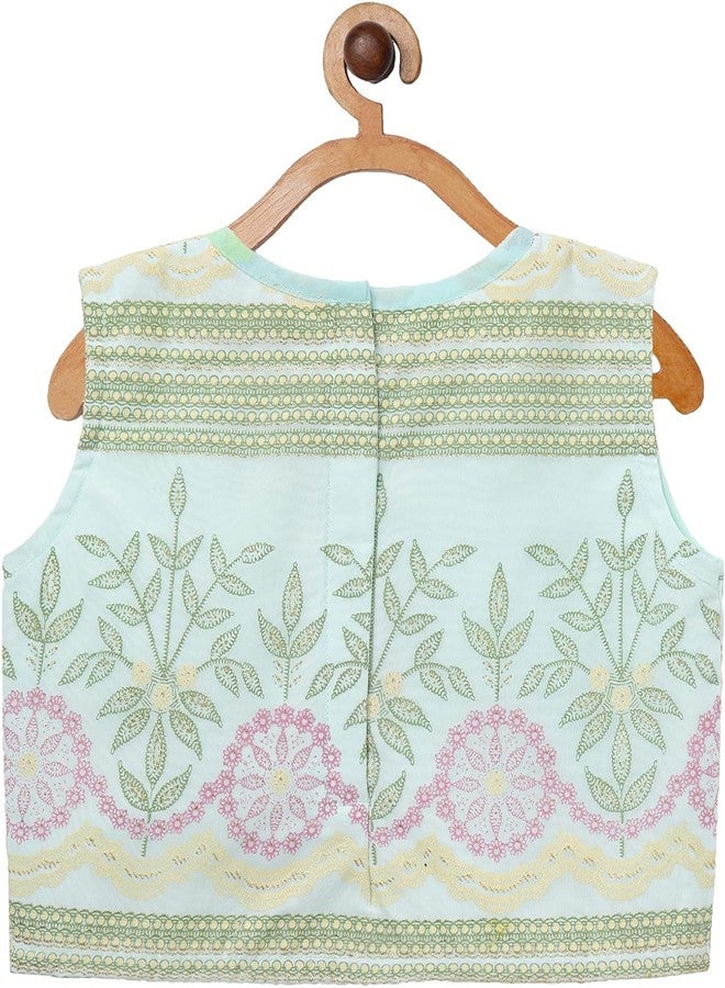 Ahalyaa Girls Aqua Blue Organza Printed Lehenga Choli For Kids (35K-308-COM-KDTPSK-5-6Y-RL) - Image 2