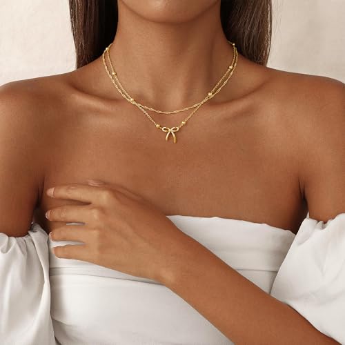 Yoosteel Bow Necklaces for Women - Dainty 14K-Gold-Plated Bow Choker Necklaces Small Pendant Necklaces for Teenage Girl Women Trendy Gift Jewelry - Image 2
