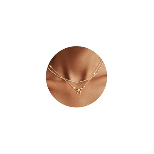 Yoosteel Bow Necklaces for Women - Dainty 14K-Gold-Plated Bow Choker Necklaces Small Pendant Necklaces for Teenage Girl Women Trendy Gift Jewelry - Image 1