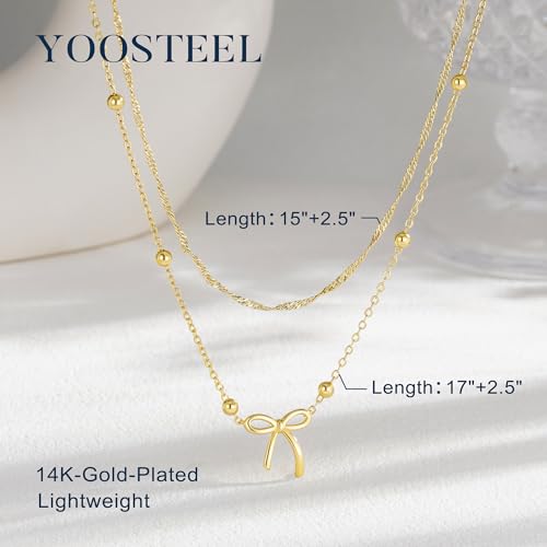 Yoosteel Bow Necklaces for Women - Dainty 14K-Gold-Plated Bow Choker Necklaces Small Pendant Necklaces for Teenage Girl Women Trendy Gift Jewelry - Image 4