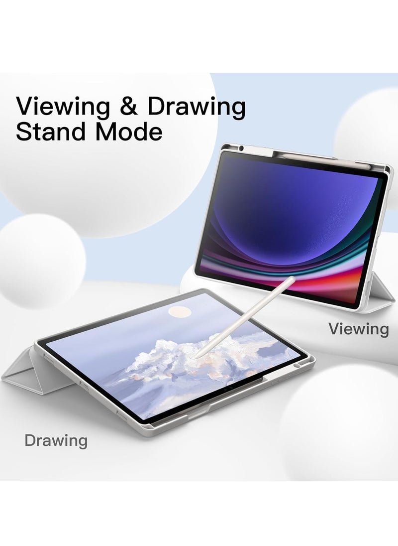 NEW Case for Samsung Galaxy Tab S10 Plus / Tab S9 Plus 12.4-Inch – Soft TPU Tri-Fold Stand Protective Cover with S Pen Holder, S Pen Charging Support, Auto Wake/Sleep (White)