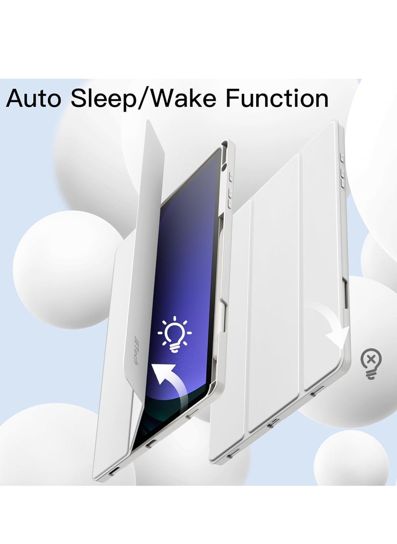 NEW Case for Samsung Galaxy Tab S10 Plus / Tab S9 Plus 12.4-Inch – Soft TPU Tri-Fold Stand Protective Cover with S Pen Holder, S Pen Charging Support, Auto Wake/Sleep (White)