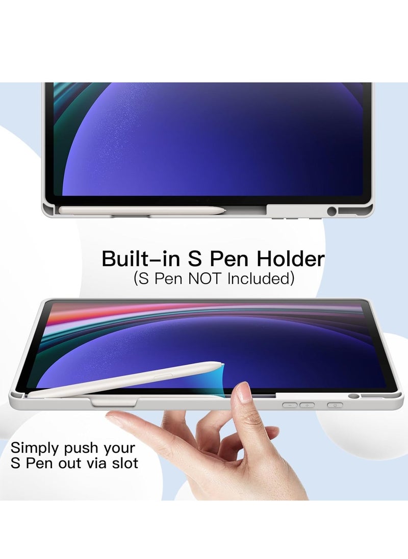 NEW Case for Samsung Galaxy Tab S10 Plus / Tab S9 Plus 12.4-Inch – Soft TPU Tri-Fold Stand Protective Cover with S Pen Holder, S Pen Charging Support, Auto Wake/Sleep (White)