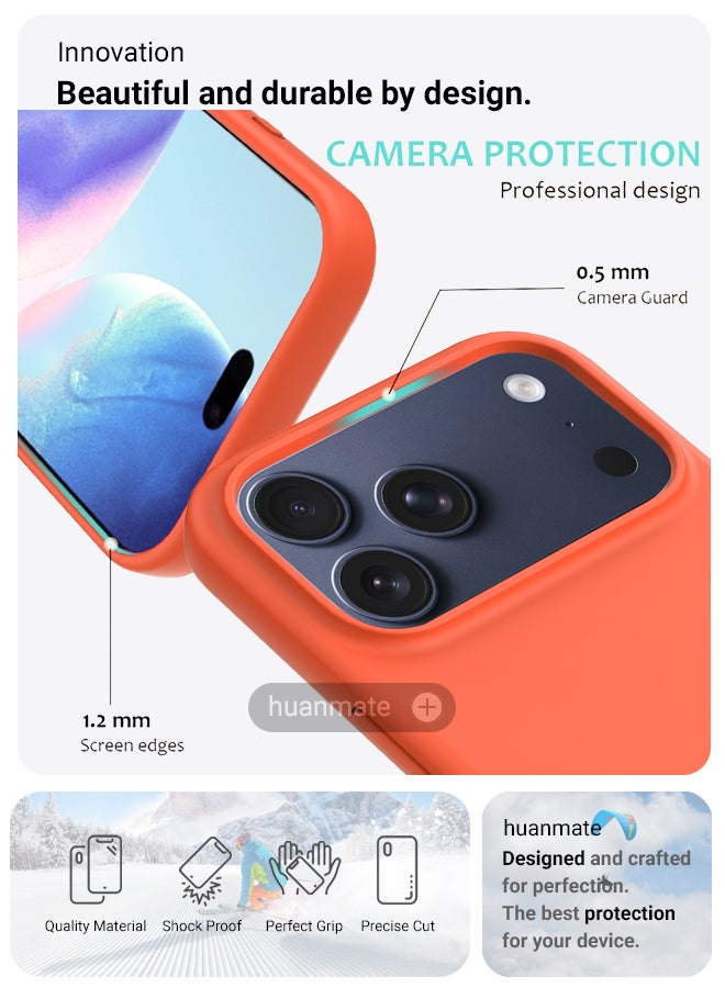huanmate Apple iPhone 17 Pro Max Silicone Cover Orange - Premium 2.0mm TPU Silicon, Enhanced Camera Protection with Lens Shield, Shockproof & Water-Proof Cover for Apple iPhone 17 Pro Max - Image 2
