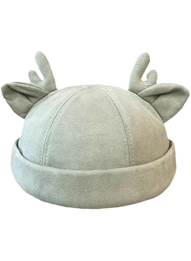 Beanie Hats for Women Men Skull Cap with Reindeer Antlers Brimless Cap Adjustable Docker Cap - Image 1