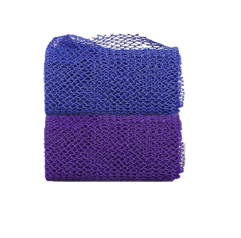 African net, bath towel foaming net, bath towel exfoliating net, blue + purple - Image 1
