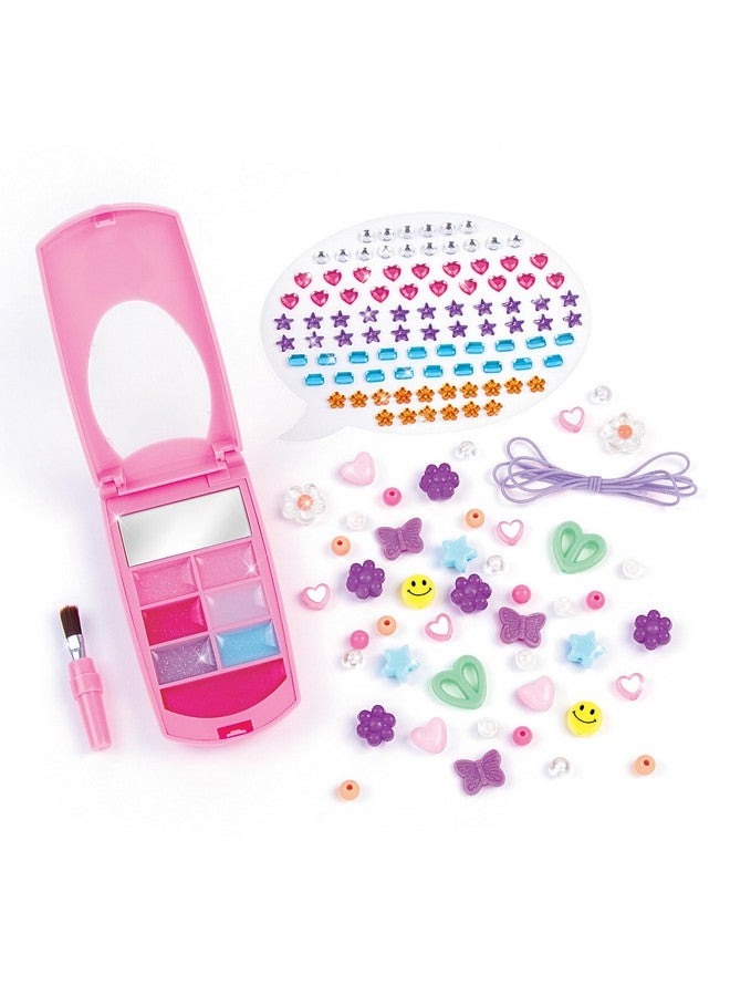 3C4G Make It Real Flip Phone Lip Gloss Set & DIY Lanyard - 7 Strawberry-Scented Lip Gloss Colors - Decorate with Gems & Stickers - Fun Makeup Kit for Girls for Kids Ages 6+ - Image 3