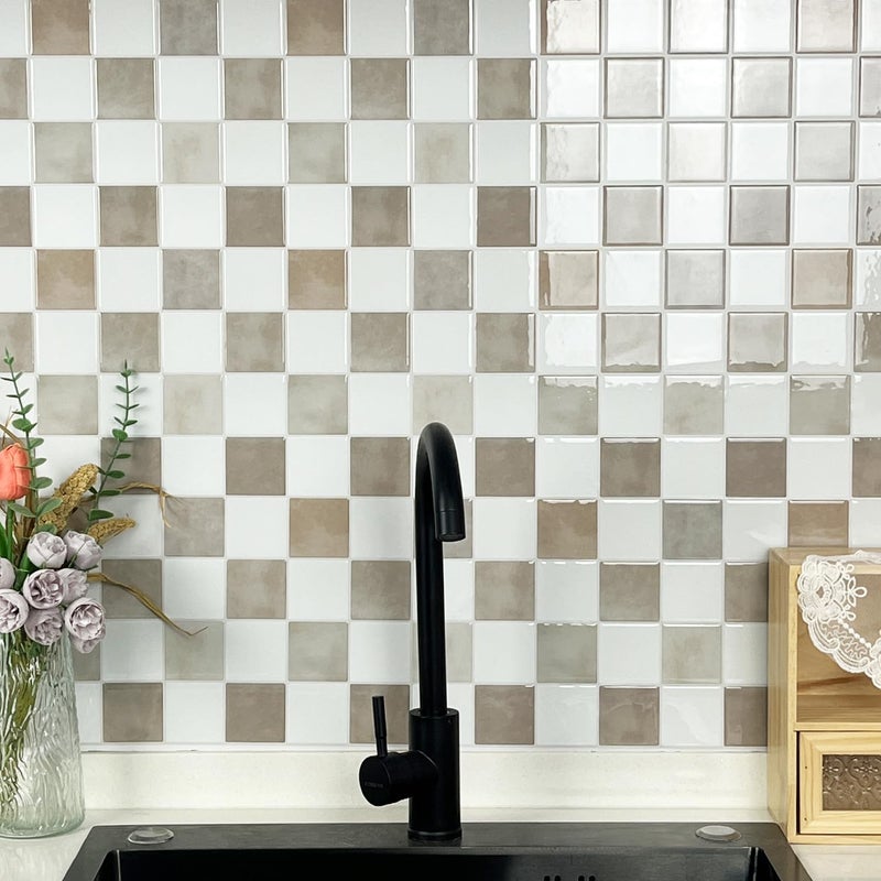 Alwayspon 10 Sheets Brown Beige White Mosaic 3D Peel and Stick PVC Backsplash Tiles, Self-Adhesive Wall Tile Stickers Stick on Subway Tiles for Kitchen Bathroom - Image 5