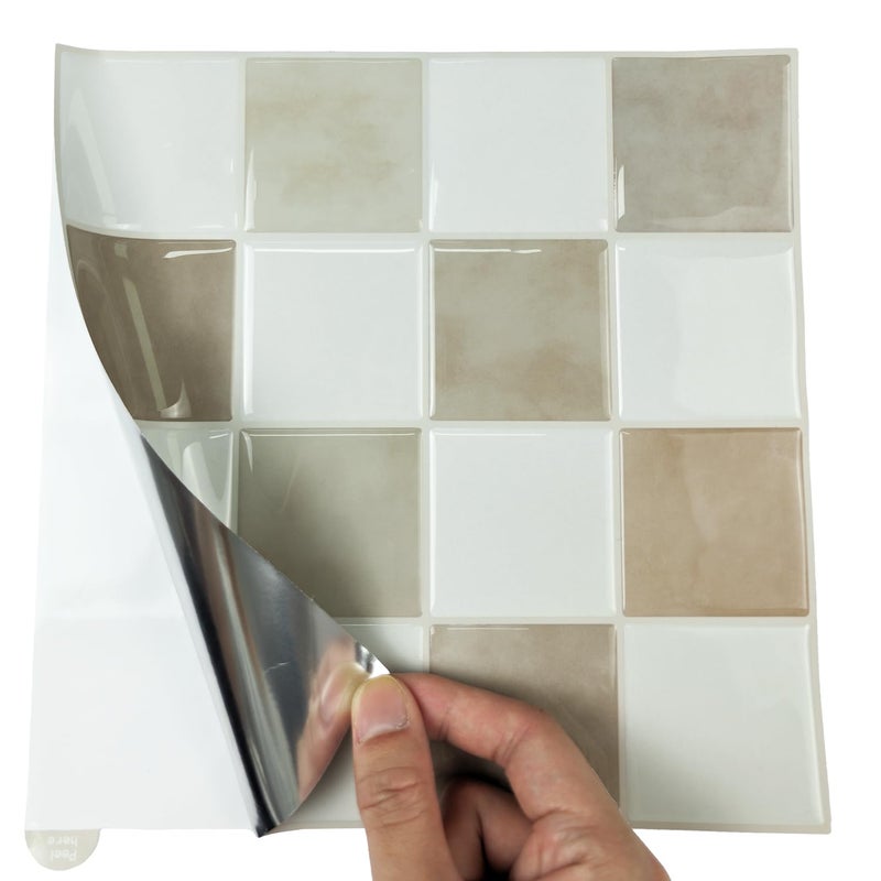 Alwayspon 10 Sheets Brown Beige White Mosaic 3D Peel and Stick PVC Backsplash Tiles, Self-Adhesive Wall Tile Stickers Stick on Subway Tiles for Kitchen Bathroom - Image 2