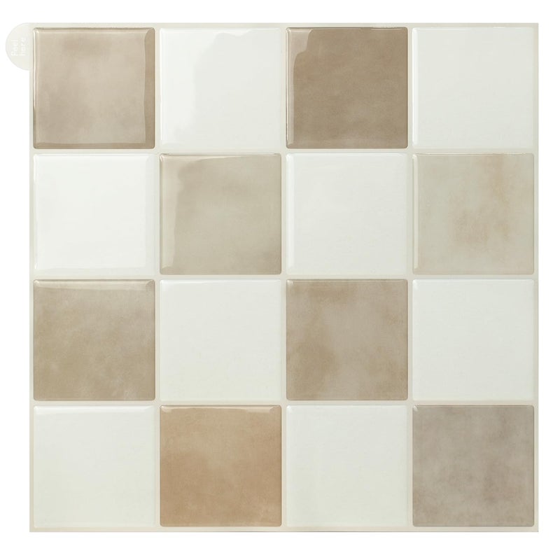 Alwayspon 10 Sheets Brown Beige White Mosaic 3D Peel and Stick PVC Backsplash Tiles, Self-Adhesive Wall Tile Stickers Stick on Subway Tiles for Kitchen Bathroom - Image 1