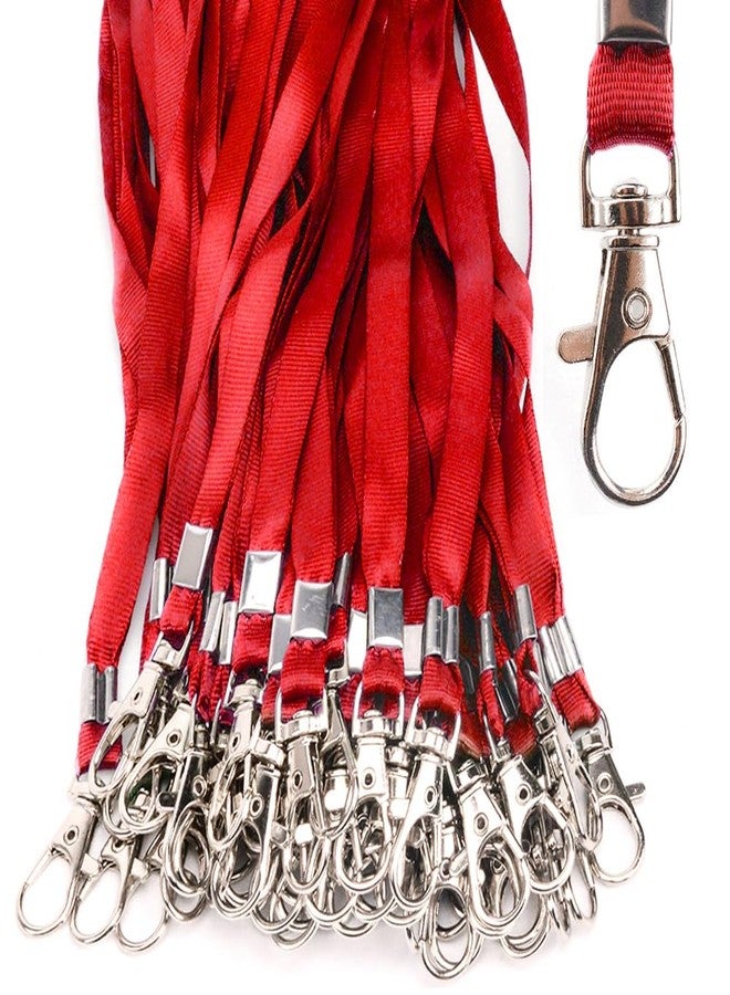 SLanC Lanyards 50 Pcs Bulk Lanyard for Id Badges Flat Red Lanyard with Badge Clip Swivel Hook (50, Red) - Image 1