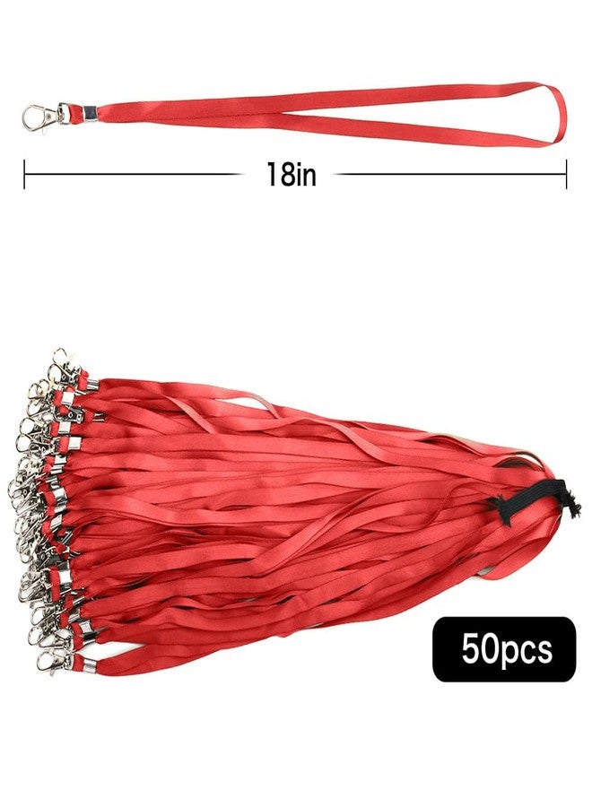SLanC Lanyards 50 Pcs Bulk Lanyard for Id Badges Flat Red Lanyard with Badge Clip Swivel Hook (50, Red) - Image 3