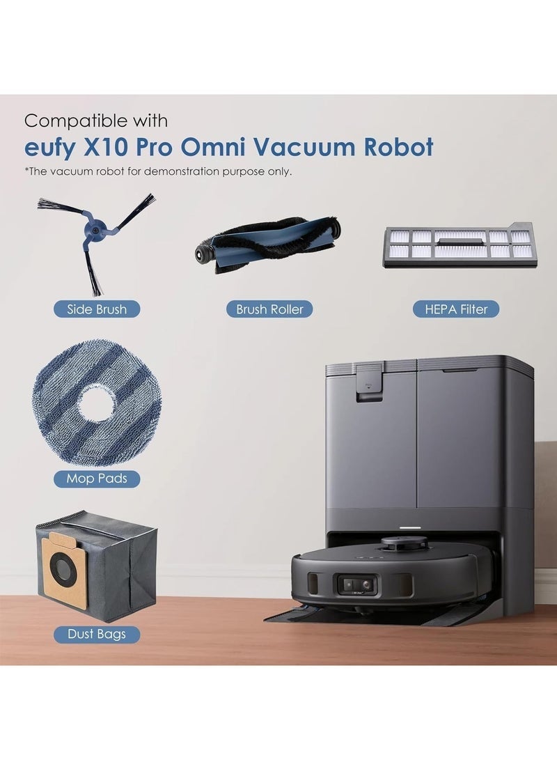 Bukela 17PCS Spare Parts Compatible with eufy X10 Pro Omni Robot Vacuums Replacement Parts, 4 Dust Bags, 4 Washable Vacuum Mop Cloths, 4 Side Brushes, 4 HEPA Filters, 1 Main Brush, X10 Pro Omni Accessories - Image 2