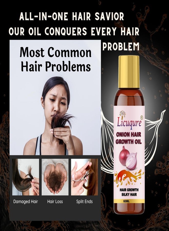 Licuqure Onion Hair Growth Oil With Blend Of Essential Oils For Promotes Hair Growth | Natural Ingredients No Mineral & Paraben | Also Controls Hair Fall & Dandruff For Men & Women Hair Oil (60 ml) - Image 2