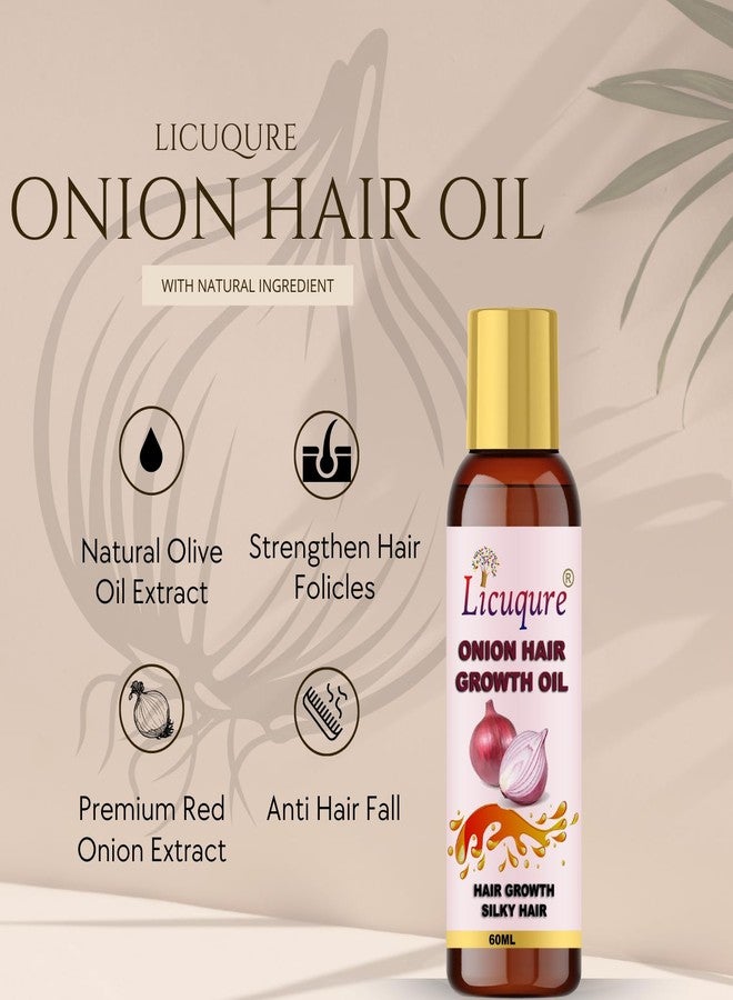 Licuqure Onion Hair Growth Oil With Blend Of Essential Oils For Promotes Hair Growth | Natural Ingredients No Mineral & Paraben | Also Controls Hair Fall & Dandruff For Men & Women Hair Oil (60 ml) - Image 3