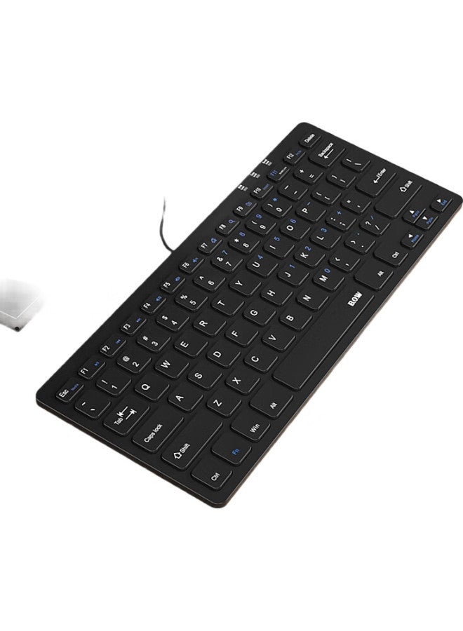 B.O.W Hangshi (Bow) Hw098A Keyboard, Wired Keyboard, Office Keyboard, Ultra-Thin Portable Keyboard, 78 Keys, Desktop And Laptop Keyboard, Chocolate Keys, Black - Image 1