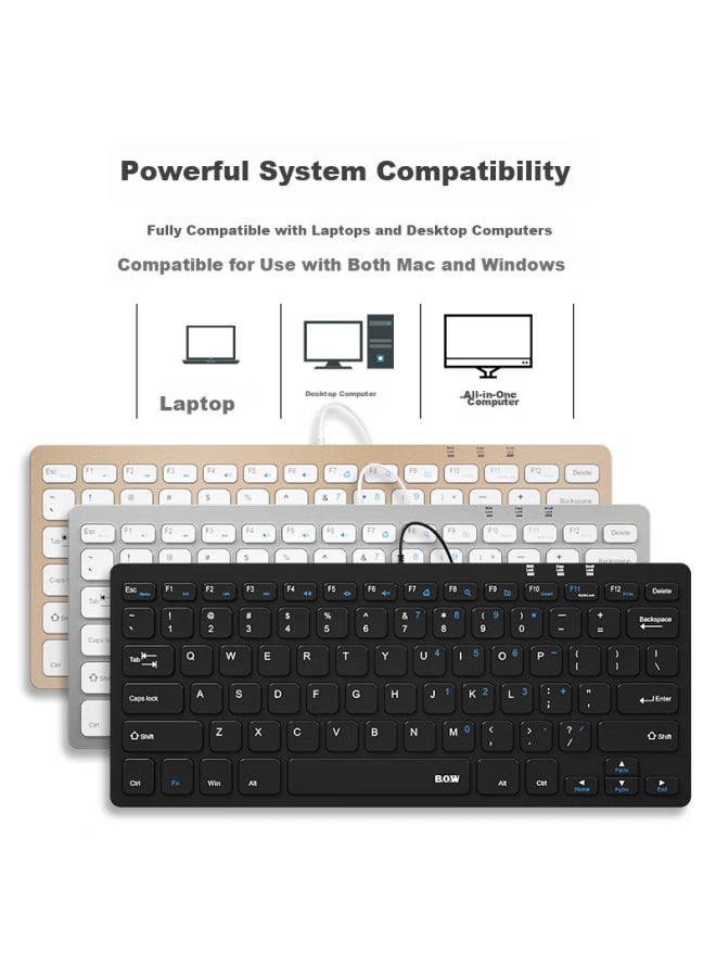 B.O.W Hangshi Hw098a Keyboard, Wired Keyboard, Office Keyboard, Ultra-thin Portable Keyboard, 78 Keys, Desktop And Laptop Keyboard, Chocolate Keys, Black - Image 1