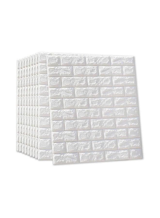 طقم ورق حائط لاصق بتصميم طوب ثلاثي الأبعاد مكون من 10 قطع أبيض 77x70سم - Image 1