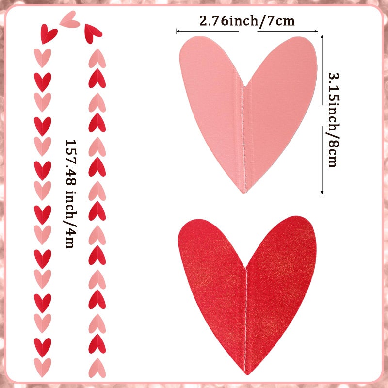 Heliltd 39Ft Valentines Heart Garland - Pink & Red Hearts - 12m/39ft Length - Paper Banner - Love Hanging String Garland for Galentines Day, Anniversary, Wedding, Birthday Party - Image 2
