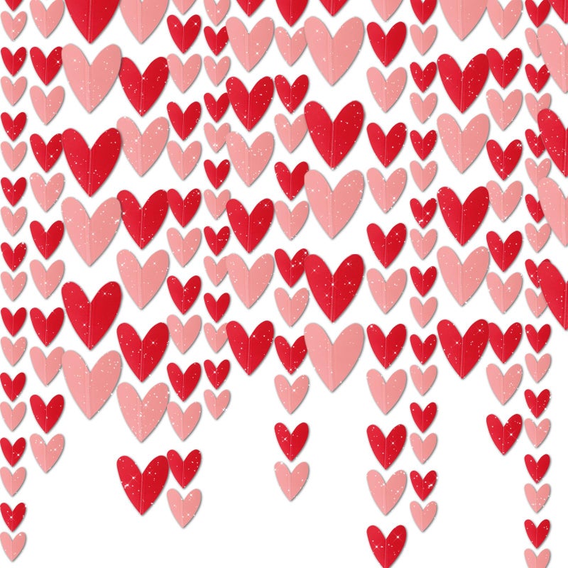 Heliltd 39Ft Valentines Heart Garland - Pink & Red Hearts - 12m/39ft Length - Paper Banner - Love Hanging String Garland for Galentines Day, Anniversary, Wedding, Birthday Party - Image 1