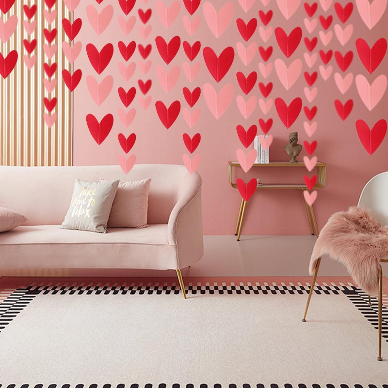 Heliltd 39Ft Valentines Heart Garland - Pink & Red Hearts - 12m/39ft Length - Paper Banner - Love Hanging String Garland for Galentines Day, Anniversary, Wedding, Birthday Party - Image 5