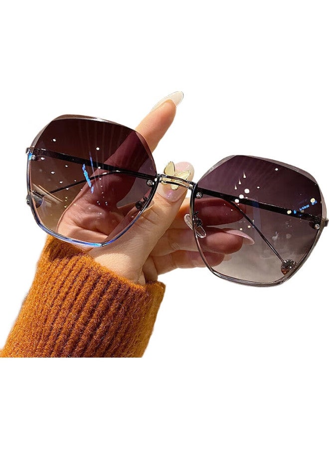 Lesca Lunetier Trendy Women'S Internet Celebrity Uv Protection Sunglasses, Gradient Blue - Image 3