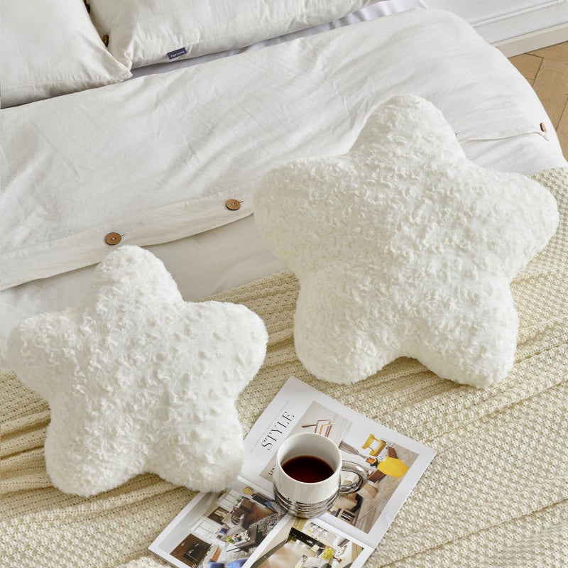 ZCNYCLAM Star Pillow, 14.9" Star Shaped Plush Pillow for Couch Bed Sofa, Cute Decorative Throw Pillows with Soft Faux Fur Room Decor for Bedroom Living Room (White) - Image 3