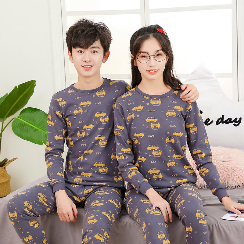 Big Children'S Children'S Clothing Children'S Inner Warm Bottoming Shirt Youth Round Neck Autumn Clothing Autumn Pants Home Clothing Suit - Image 1
